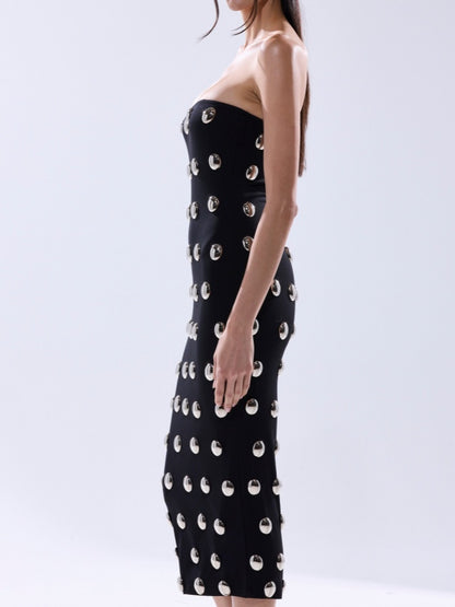 Silver Metallic Embellished Midi Dress