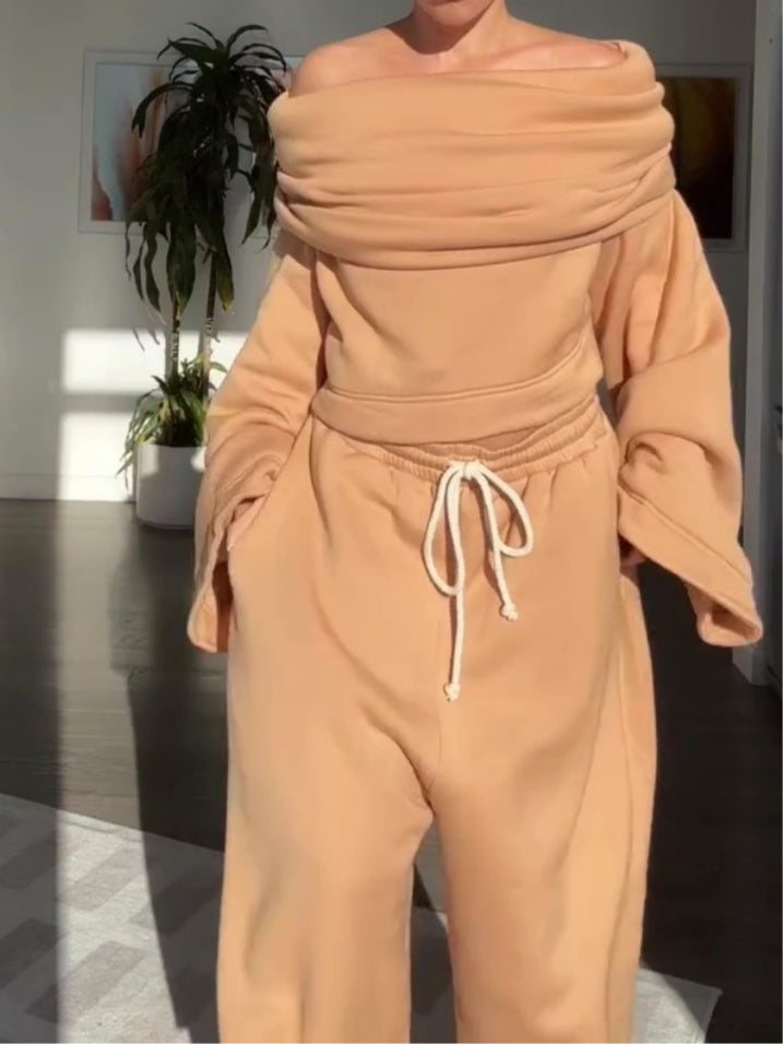 Cropped Hoodie Sweater Jogging Pants Set