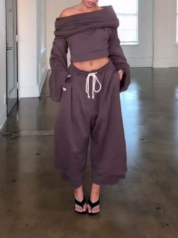 Cropped Hoodie Sweater Jogging Pants Set