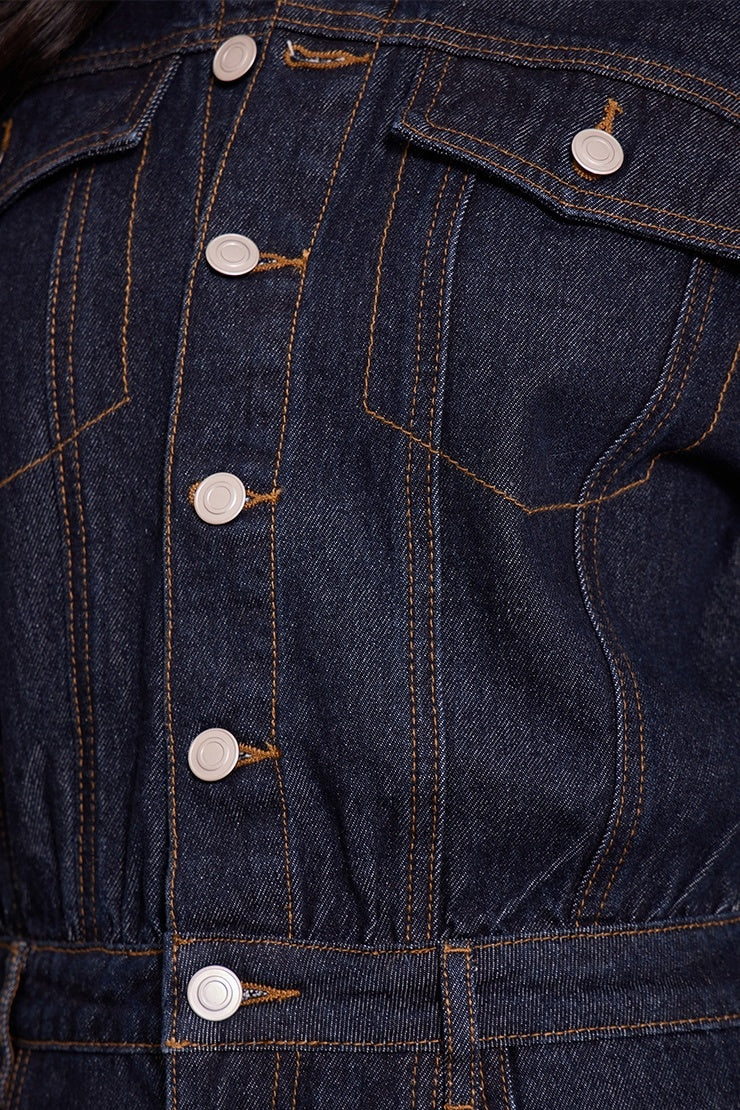 Contrast Stitch Long Sleeve Denim Jumpsuit