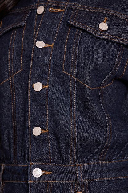 Contrast Stitch Long Sleeve Denim Jumpsuit