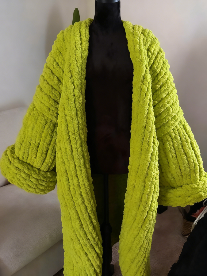 Handmade Chunky Knit Cardigan& Hat Two Pieces Set