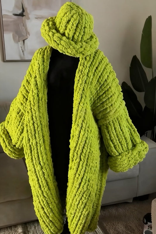 Handmade Chunky Knit Cardigan& Hat Two Pieces Set