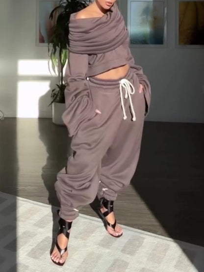 Bell-sleeved Hooded Sweatsuit