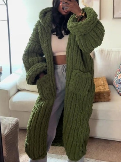 Hand-knitted Hooded Cardigan With Pockets