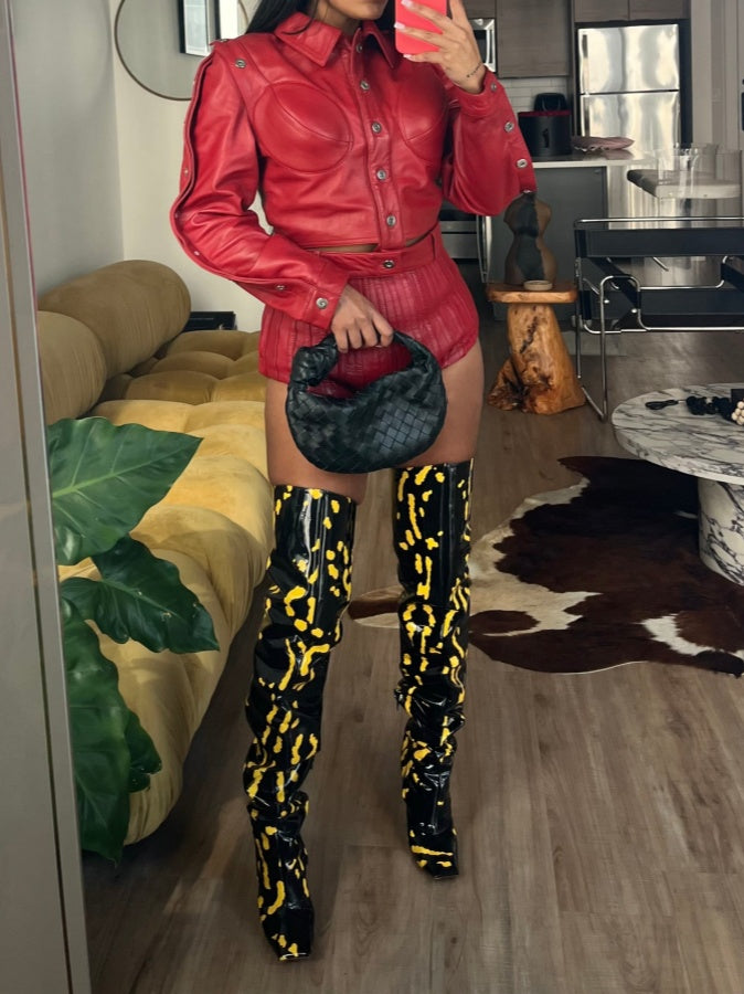 Button-down Cropped Leather Jacket