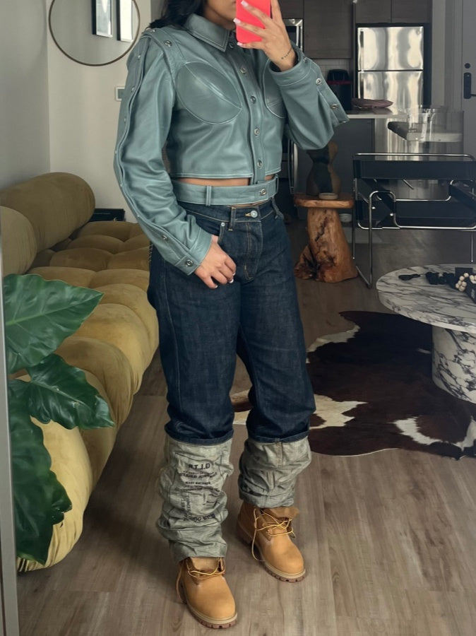 Button-down Cropped Leather Jacket