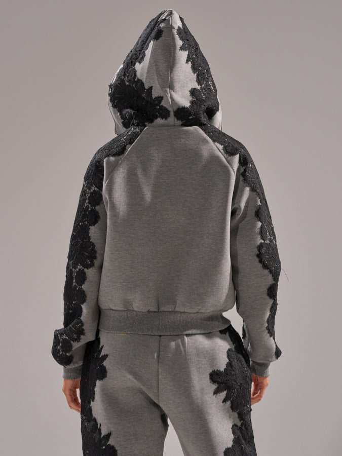 Lace appliqué sweatshirt two-piece set