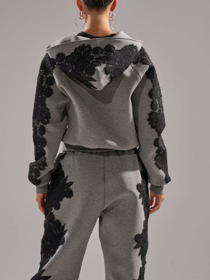 Lace appliqué sweatshirt two-piece set