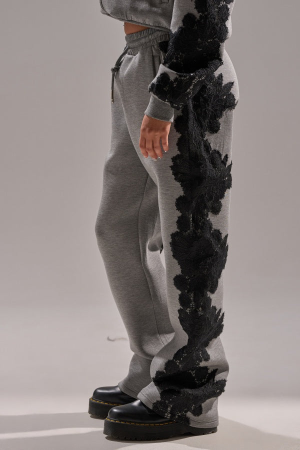 Lace appliqué sweatshirt two-piece set