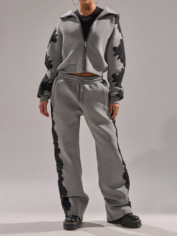 Lace appliqué sweatshirt two-piece set