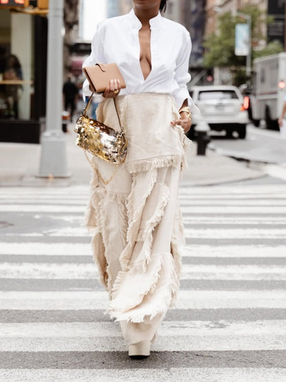 Multi-panel Ripped Wide-leg Pants