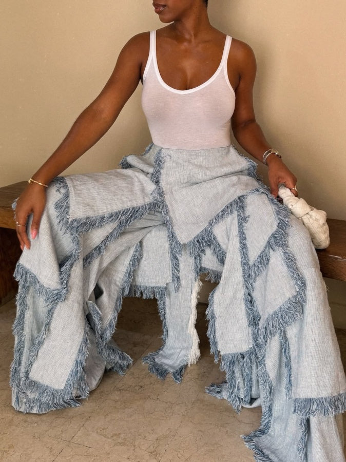 Multi-panel Ripped Wide-leg Pants