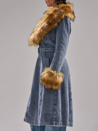Fur Trim Denim Coat