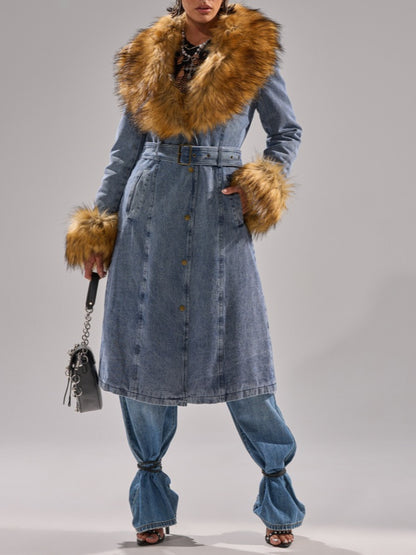 Fur Trim Denim Coat