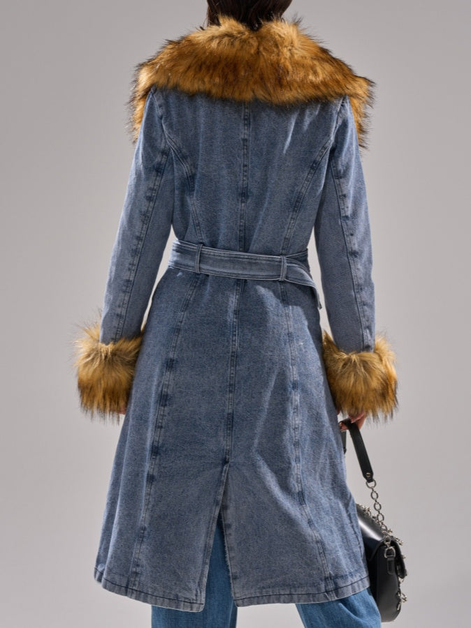 Fur Trim Denim Coat