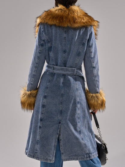 Fur Trim Denim Coat