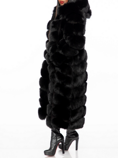 Hooded Full-length Fox Fur Coat