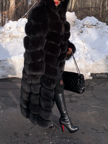 Hooded Full-length Fox Fur Coat