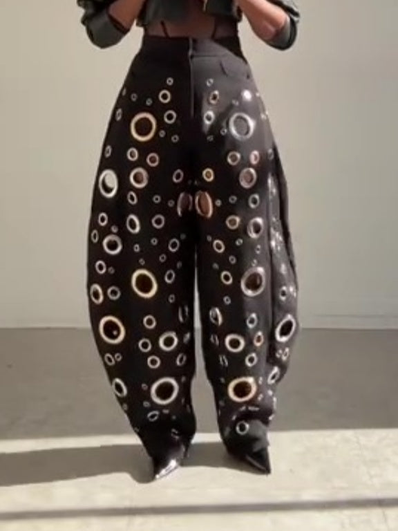 Circular Cutout Barrel Pants