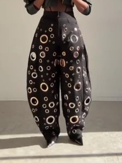 Circular Cutout Barrel Pants