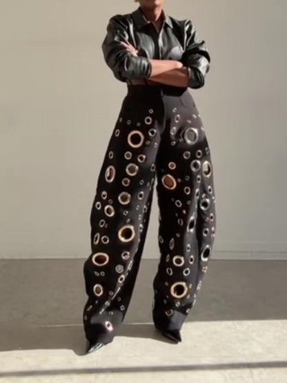 Circular Cutout Barrel Pants