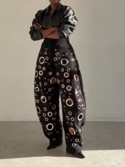 Circular Cutout Barrel Pants