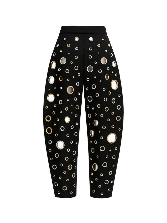 Circular Cutout Barrel Pants