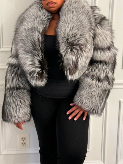 Eco-friendly Silver Fox Fur Cropped Jacket