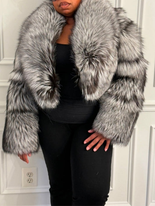 Eco-friendly Silver Fox Fur Cropped Jacket