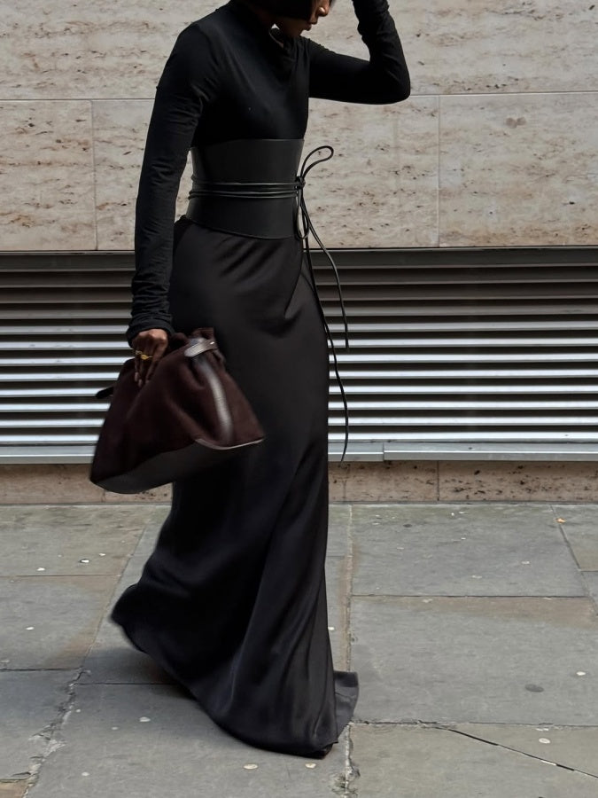 High Waist Satin Maxi Skirt