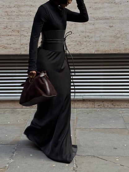 High Waist Satin Maxi Skirt