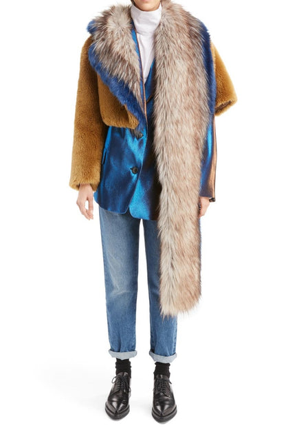 Shawl-style Faux Fur Cropped Jacket