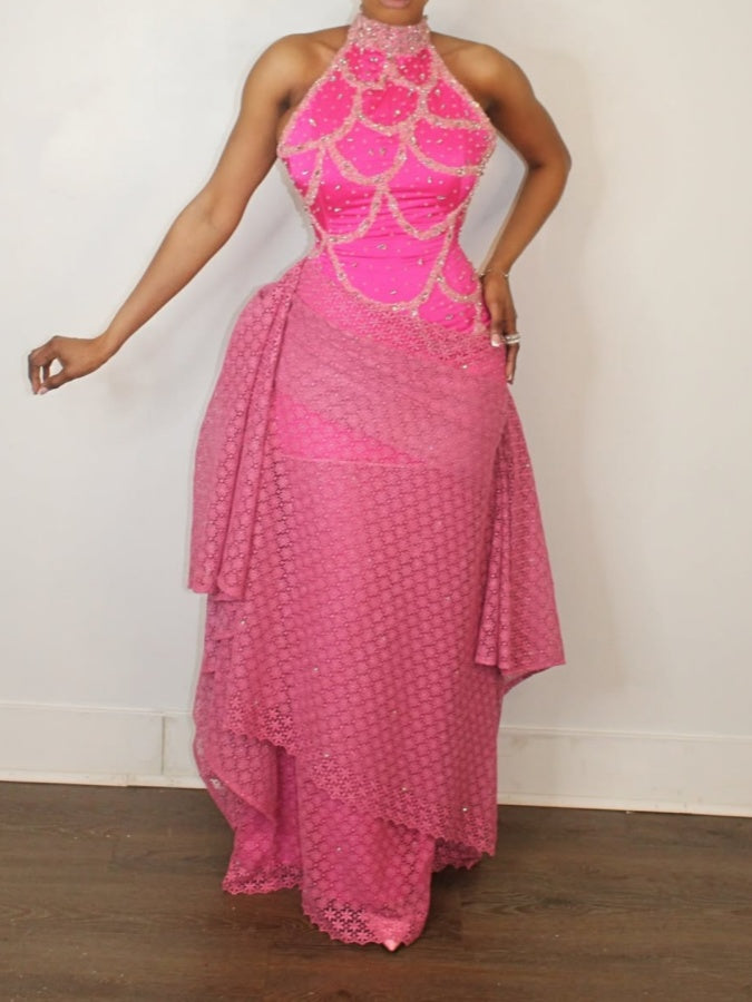 Sleeveless Halter-neck Sequined Dress