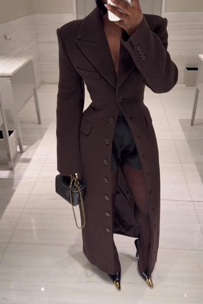 Large lapel Darted waist long coat