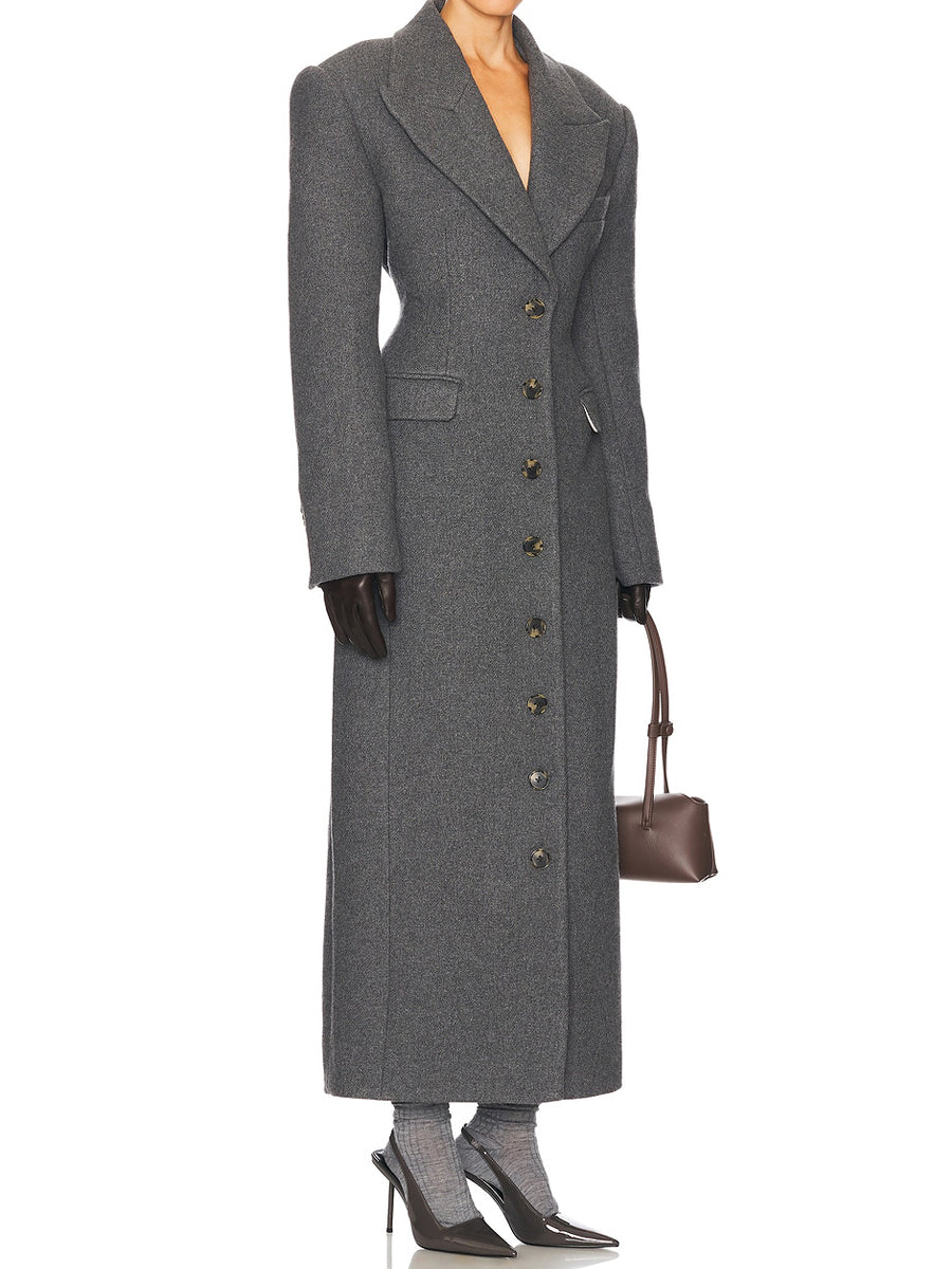 Large lapel Darted waist long coat