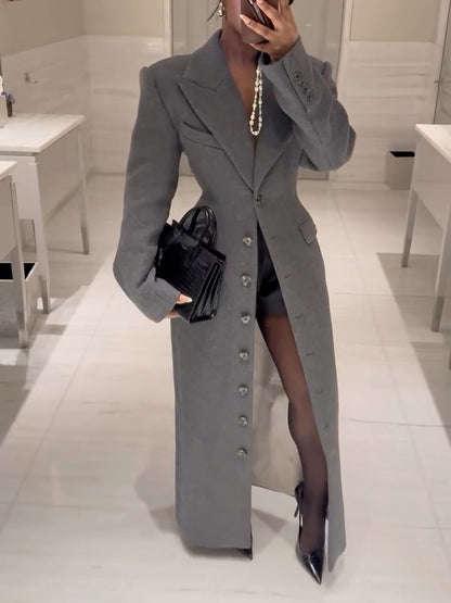 Large lapel Darted waist long coat