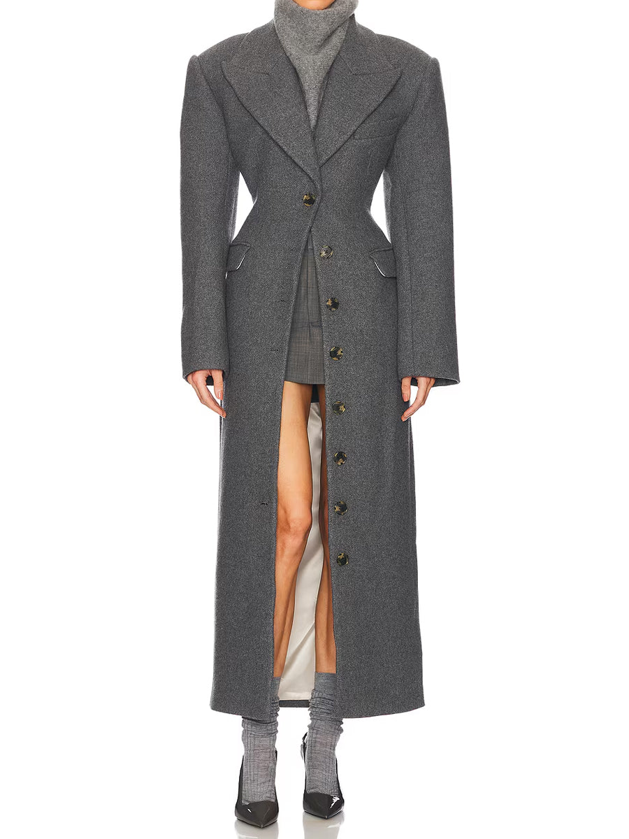 Large lapel Darted waist long coat