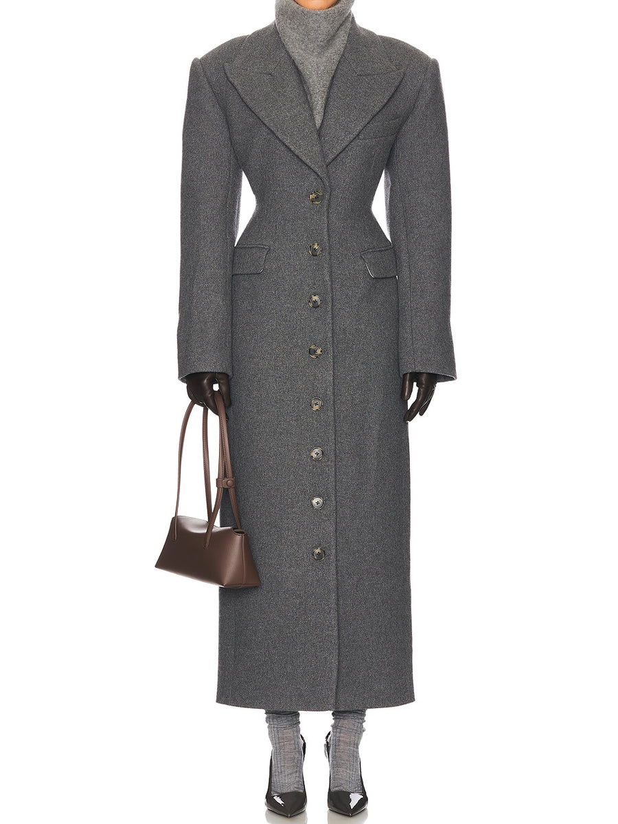 Large lapel Darted waist long coat