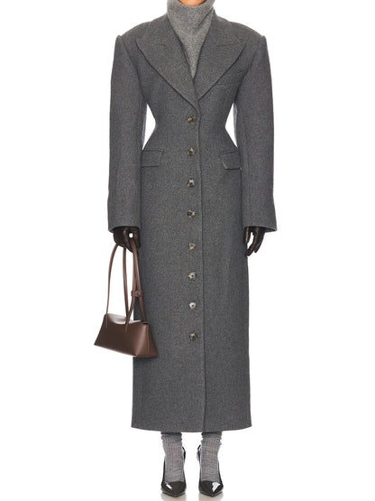 Large lapel Darted waist long coat