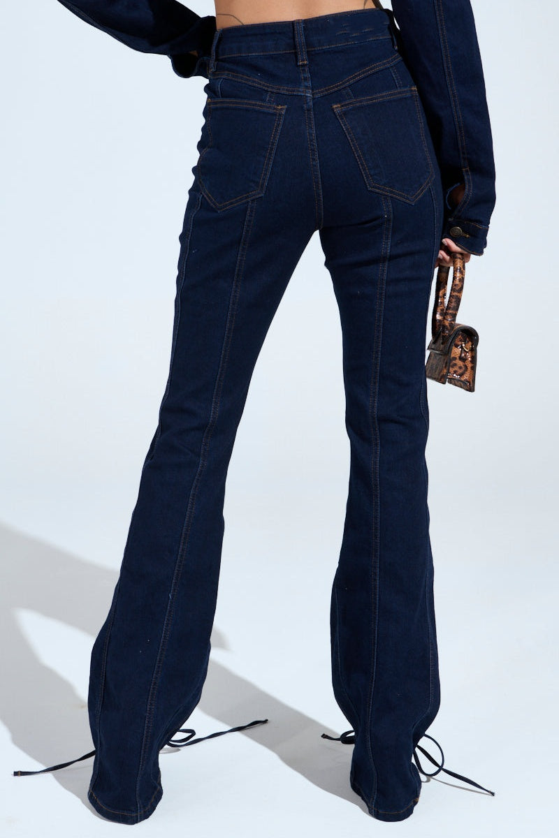 Lace-up Panels Denim Two Pieces Set