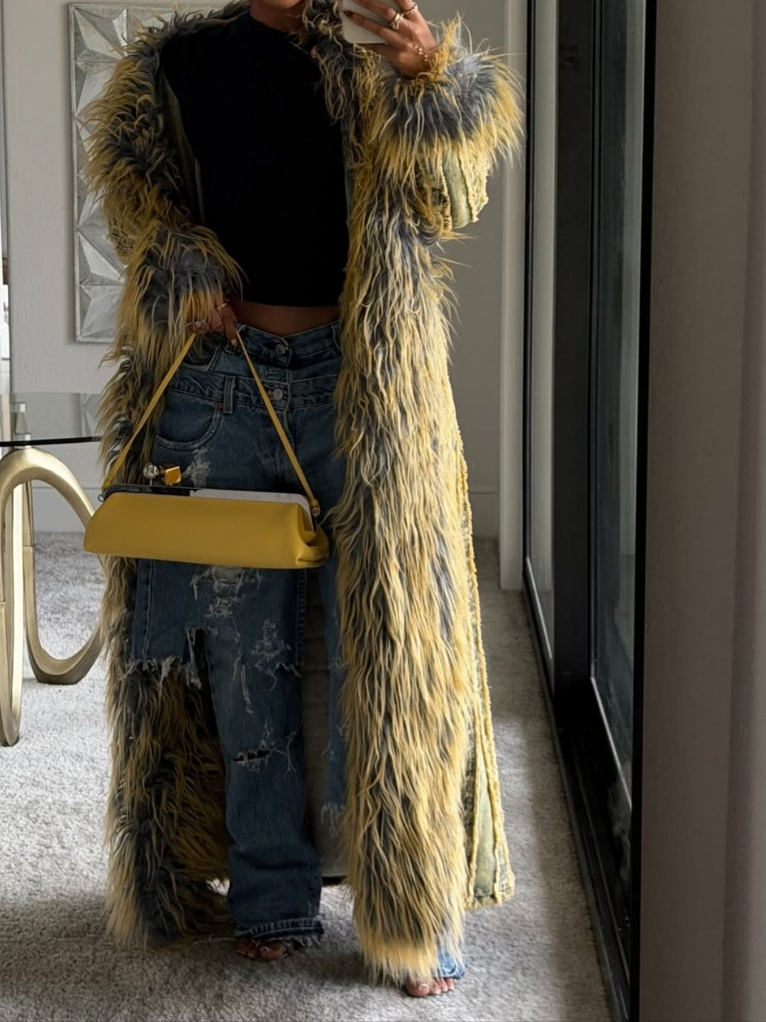 Denim Trench Coat With Fur Collar