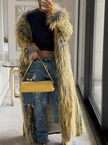 Denim Trench Coat With Fur Collar