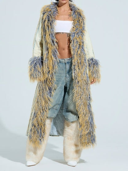 Denim Trench Coat With Fur Collar