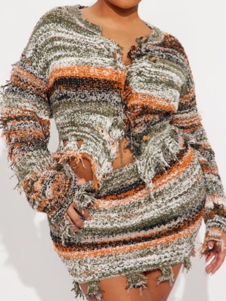 Striped Sweater Skirt Set