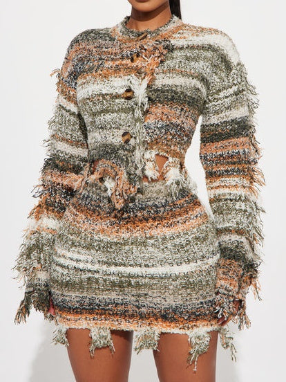 Striped Sweater Skirt Set