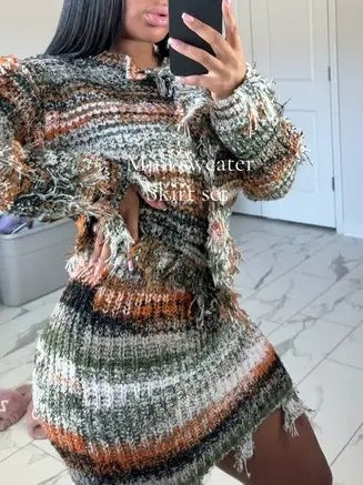 Striped Sweater Skirt Set