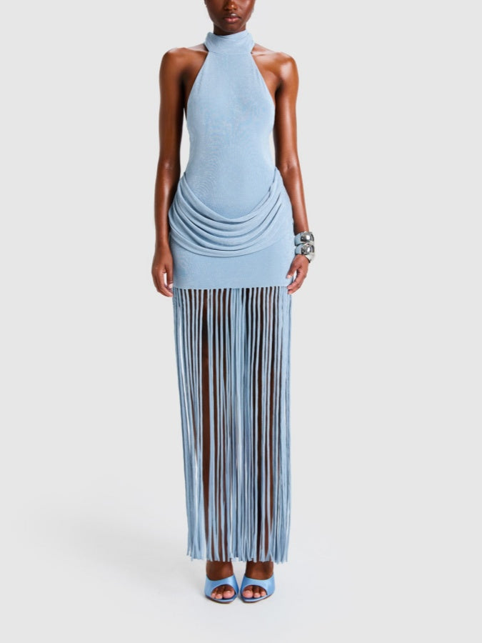 Elegant Holder Neck Tassel Dress