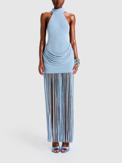 Elegant Holder Neck Tassel Dress