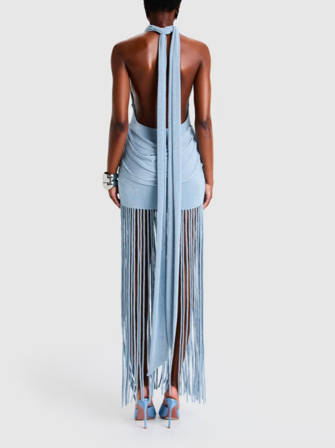 Elegant Holder Neck Tassel Dress